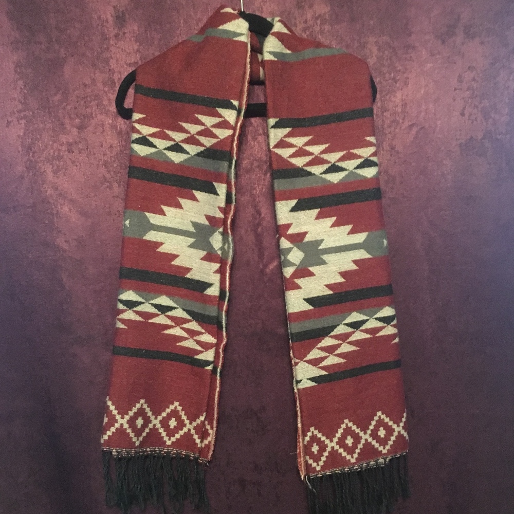 Burgundy Patterned Blanket Scarf
